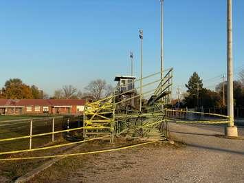 The bleachers at Sarnia's Norm Perry Park taped off. November 1, 2022 Photo by Melanie Irwin