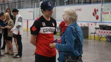 Michael Marinaro speaks to a fan during a meet-and-greet at the Point Edward Arena. June 3, 2018. (Photo by Colin Gowdy, BlackburnNews)