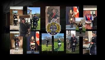 Sarnia Pipe Band members take part in virtual parade for the 76th anniversary of D-Day. May 2020. (Screenshot of a video by the pipe band) 