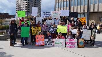 Nearly 100 people supported a rally on Sarnia City Hall steps Friday to help end poverty. October 16 2015 (BlackburnNews.com Photo by Briana Carnegie)