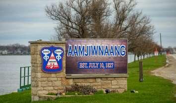 Aamjiwnaang First Nation sign. Image courtesy of aamjiwnaang.ca