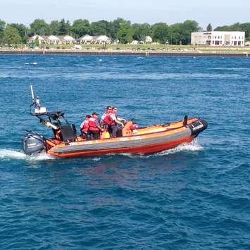 Authorities keep a watchful eye on the busy St. Clair River and Lake Huron at Mackinac 2014. (BlackburnNews.com photo by Sue Storr)