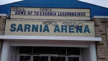 Graffiti at Sarnia Arena. Photo From Sarnia Police.
