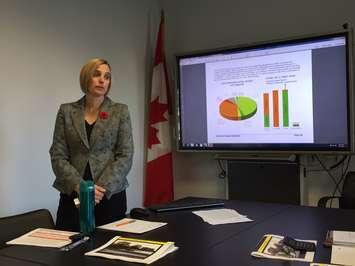 City of Sarnia Finance Director Lisa Armstrong unveils 2018 draft budget during a media presentation. November 3, 2017 (Photo by Melanie Irwin)