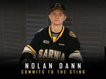 Nolan Dann signs with the Sarnia Sting (Photo courtesy of Sarnia Sting)