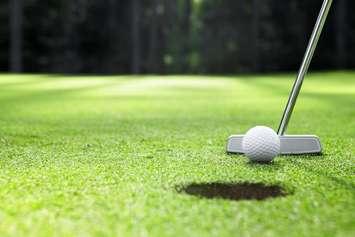 Ball at the hole on a golf course. © Can Stock Photo Inc. / Deklofenak