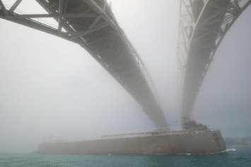 Blue Water Bridge shrouded in fog (BlackburnNews.com file photo by Dave Dentinger)