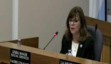 Social Services General Manager Valerie Colasanti at Lambton County Council, May 1, 2024. Photo captured via livestream. 