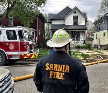 Sarnia fire and police at the scene of a structure fire on College Avenue South in Sarnia. 28 April 2021. (Photo provided by Sarnia Fire Rescue)