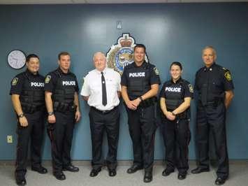 New Sarnia Police Constables Cody Simpson, Christopher Beauchamp, Steven Farlow & Danielle Girard - Aug 8/17 (Photo Courtesy of Sarnia Police)