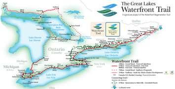 Full scale map showing the entire Great Lakes Waterfront Trail project. (Image courtesy of the Waterfront Regeneration Trust 2016)