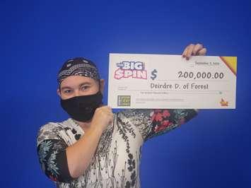Deirdre Degroot of Forest claims $200,000 prize in the OLG's The Big Spin game. September, 2020 Submitted photo.
