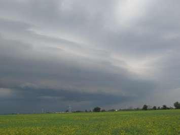 A photo of storm clouds along County Rd. 8 in Essex County on August 26, 2014. (Photo courtesy Monique Thibodeau via BlackburnNews Windsor-Essex Facebook)