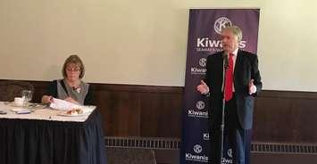 Incumbent Sarnia Mayor Mike Bradley and mayoral candidate Anne Marie Gillis speak to the Seaway Kiwanis Club. October 9, 2018. (Photo by Melanie Irwin)