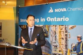 Brad Duguid, Ontario Minister of Economic Development and Growth, announces $100-million grant for new $2.2-billion NOVA polyethylene plant Dec. 8, 2017 (BlackburnNews.com photo)