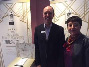 The OBAA's are sponsored by Libro Credit Union. Regional Manager Dave Vanos shows off a nomination box with Sarnia-Lambton Chamber of Commerce CEO Shirley de Silva. December 1, 2016 BlackburnNews.com photo by Melanie Irwin.
