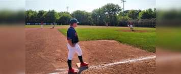 Sarnia Braves player stands on third base during a game versus the Etobicoke Rangers. August 2, 2019. (Photo by Sarnia Braves)