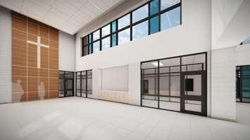 Design of the community room at Gregory A. Hogan Catholic School. June 2021. (Photo courtesy of the SCCDSB).
