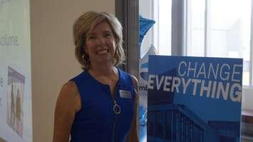 Lambton College Senior Director of Marketing, Communications and Brand Management Cindy Buchanan helps reveal new slogan. September 11, 2019 Photo by Melanie Irwin