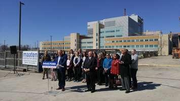 Ontario PC leader Doug Ford announcing his plan to cut hospital waiting times at the site for the new wing of the London Road Diagnostic Clinic. April 20, 2018. (Photo by Colin Gowdy, BlackburnNews)