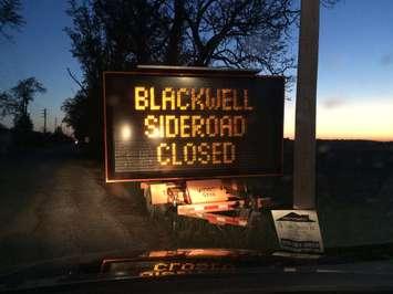 Blackwell Side Rd Closed.  Photo by Sue Storr