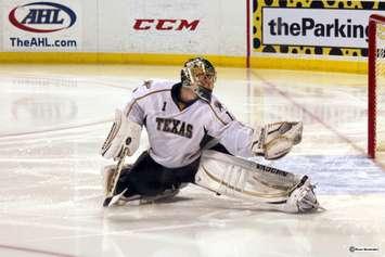 Goaltender Jack Campbell with the Texas Stars. 15 February 2013. (Photo by Ross Bonander and Jack Campbell from Flickr)