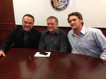 Larry Ciccarelli, Rob Ciccarelli, and Derian Hatcher (L to R Jan. 22, 2015 )(BlackburnNews.com photo by Josh Boyce)