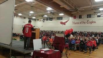 Forest native Tyler McGregor during a ceremony at North Lambton Secondary School. April 3, 2018. (Photo by Colin Gowdy, Blackburn News)