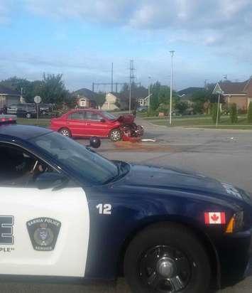 Collision at Humber and Finch Dr. Photo courtesy of Sarnia Police Service via Twitter. 