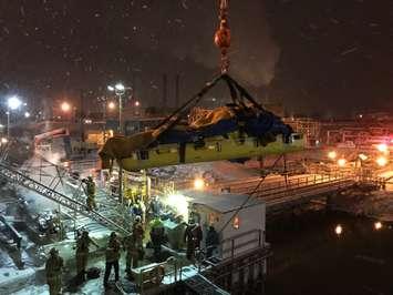 Emergency rescue at Sarnia's Suncor dock. January 15, 2018 (Photo via. SPFFA L492 Twitter)