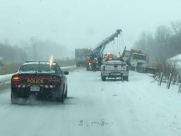 OPP Remove plow from ditch on Hwy. 402 - Feb 9/18 (Photo courtesy of OPP via Twitter)