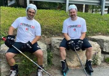 (L to R)  Mark DeMontis, who first skated across Canada to raise funds for Blind Hockey programs, completing his journey in 2011 and Matthew Shaw, a Sarnia native, who is about to set out with a team on a  trek from Windsor to Ottawa. Submitted photo.